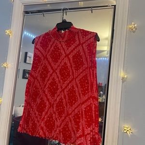 Red Criss Cross Pleated Blouse